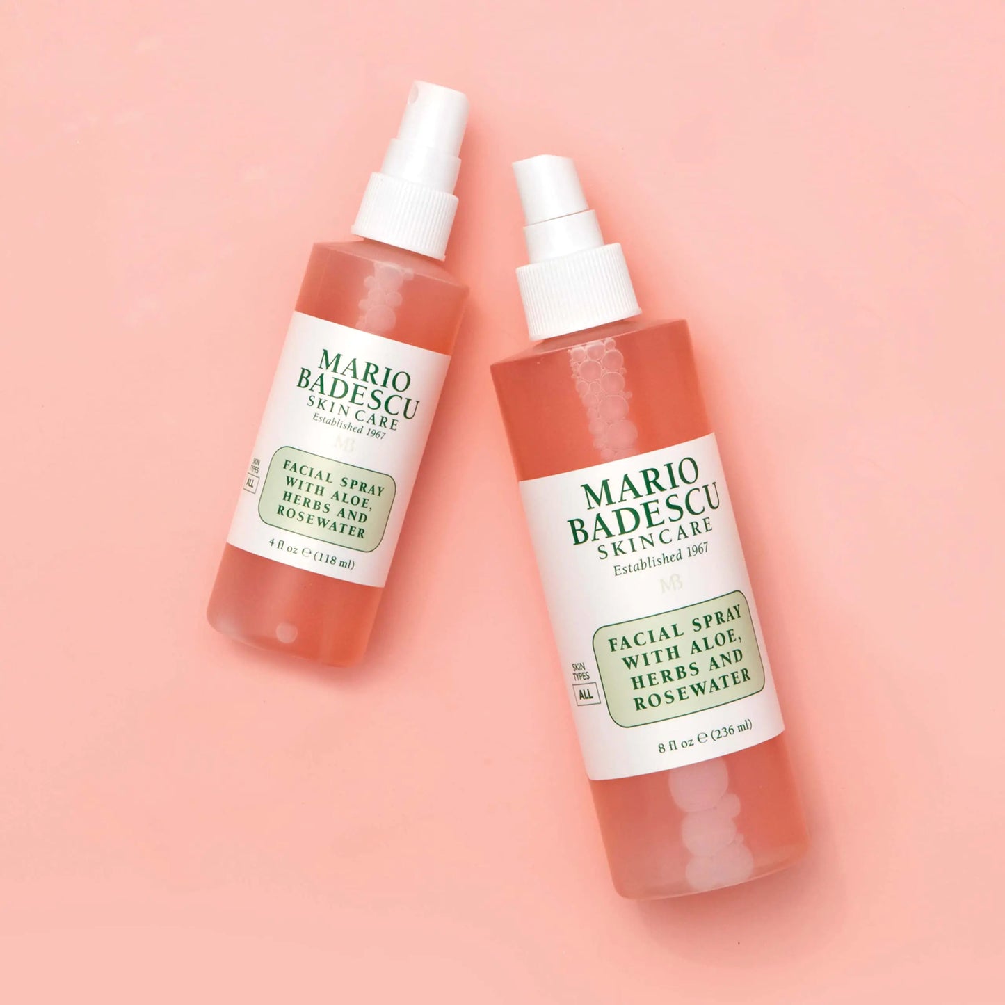 Mario Badescu Facial Spray with Aloe, Herbs and Rose Water for All Skin Types, Face Mist that Hydrates, Rejuvenates & Clarifies 4 Fl Oz (Pack of 2)