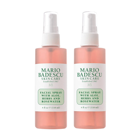 Mario Badescu Facial Spray with Aloe, Herbs and Rose Water for All Skin Types, Face Mist that Hydrates, Rejuvenates & Clarifies 4 Fl Oz (Pack of 2)