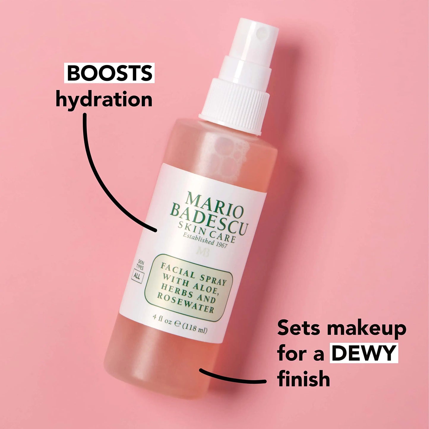 Mario Badescu Facial Spray with Aloe, Herbs and Rose Water for All Skin Types, Face Mist that Hydrates, Rejuvenates & Clarifies 4 Fl Oz (Pack of 2)