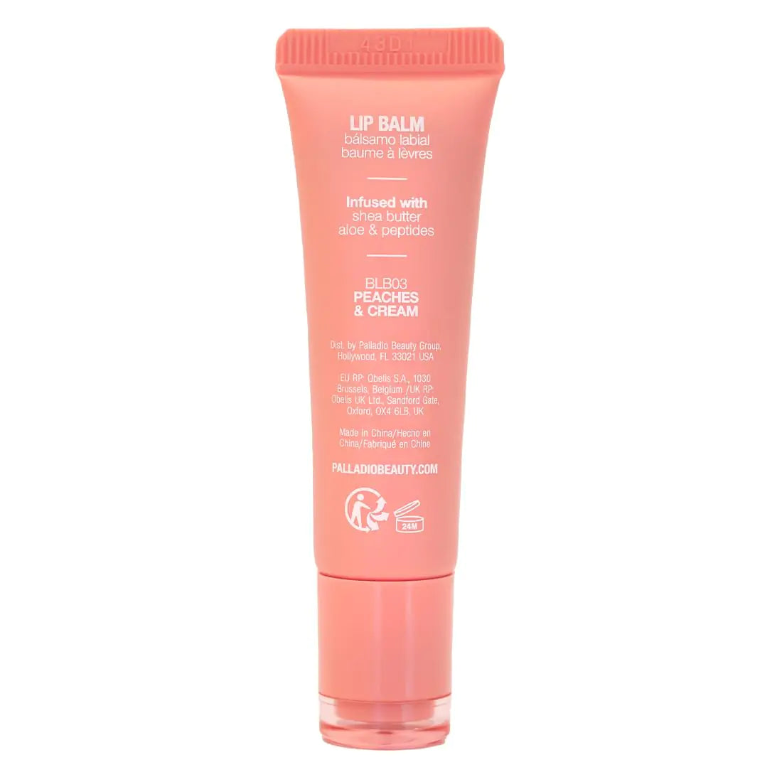 Palladio Butter Balm - Hydrating Lip Balm with Sheer Tint, Aloe, Peptides, Shea Butter, and Vegan Formulation for Instant Moisture, Shine, and Soothing Lip Care, Peaches & Cream